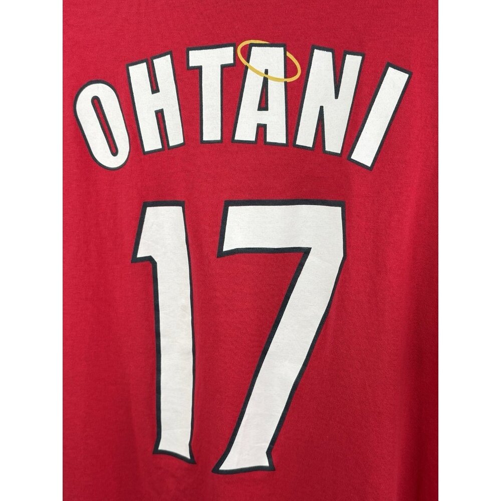 Shohei Ohtani Los Angeles Angels Adult XL Ringer Graphic TShirt No. 17 Red Nikon - Picture 2 of 13